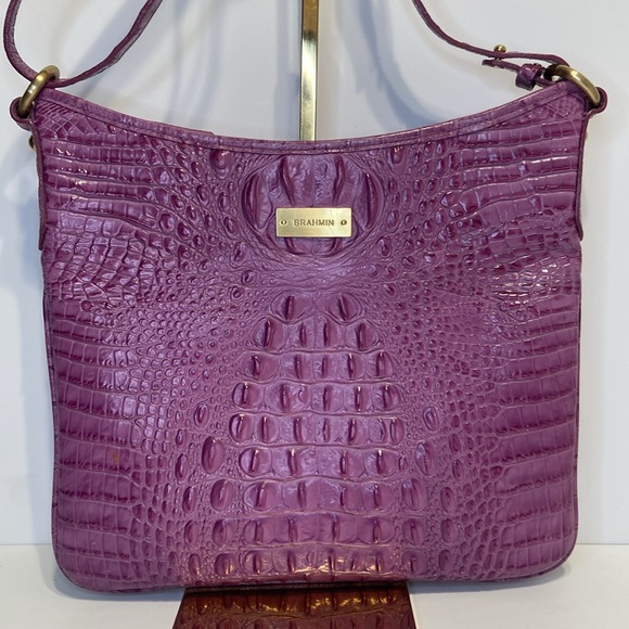Brahmin Vibrant Pink Croc-Embossed Bag - Picture 3 of 15